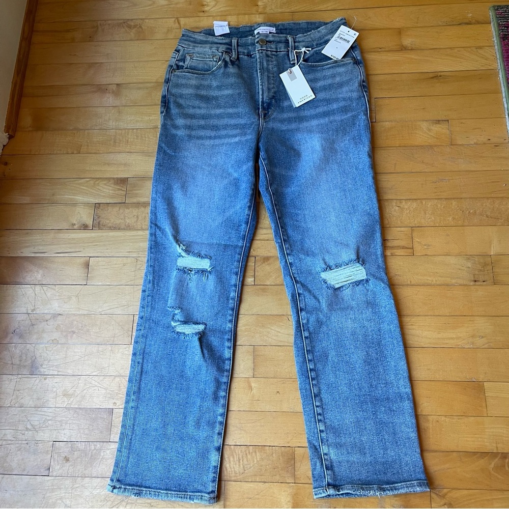 Good American Women’s Good Legs Straight Leg Distressed Jeans - Size 10 / 30